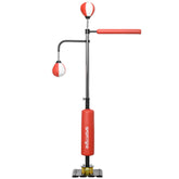 3-in-1 Standboxsack in Rot-Weiß mit 2 Speedballs und Reflexstange.