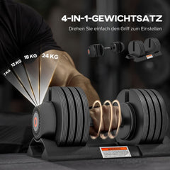 4-in-1 Gewichtssatz: Einstellbar auf 7kg, 13kg, 18kg und 24kg