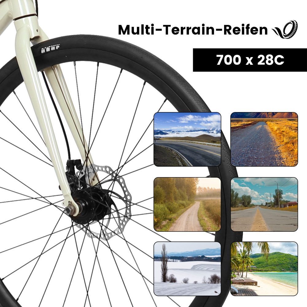 700x28C Multi-Terrain-Reifen, geeignet für verschiedene Straßenverhältnisse und Oberflächen.