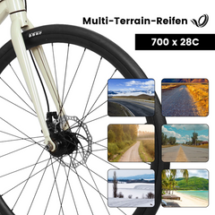 700x28C Multi-Terrain-Reifen, geeignet für verschiedene Straßenverhältnisse und Oberflächen.