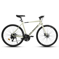 Beige-weißes 28 Zoll City-Bike aus Aluminium mit 24-Gang Schaltung und mechanischen Scheibenbremsen