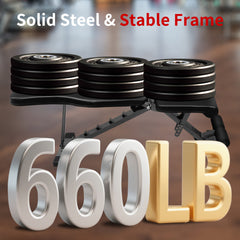 Belastbarkeitstest: Massiver Stahlrahmen trägt Gewichte bis zu 660LB (ca. 300kg).