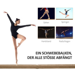 Collage zeigt verschiedene Turnübungen wie Handstand, Sprünge und Balancieren auf dem bodennahen Balken.