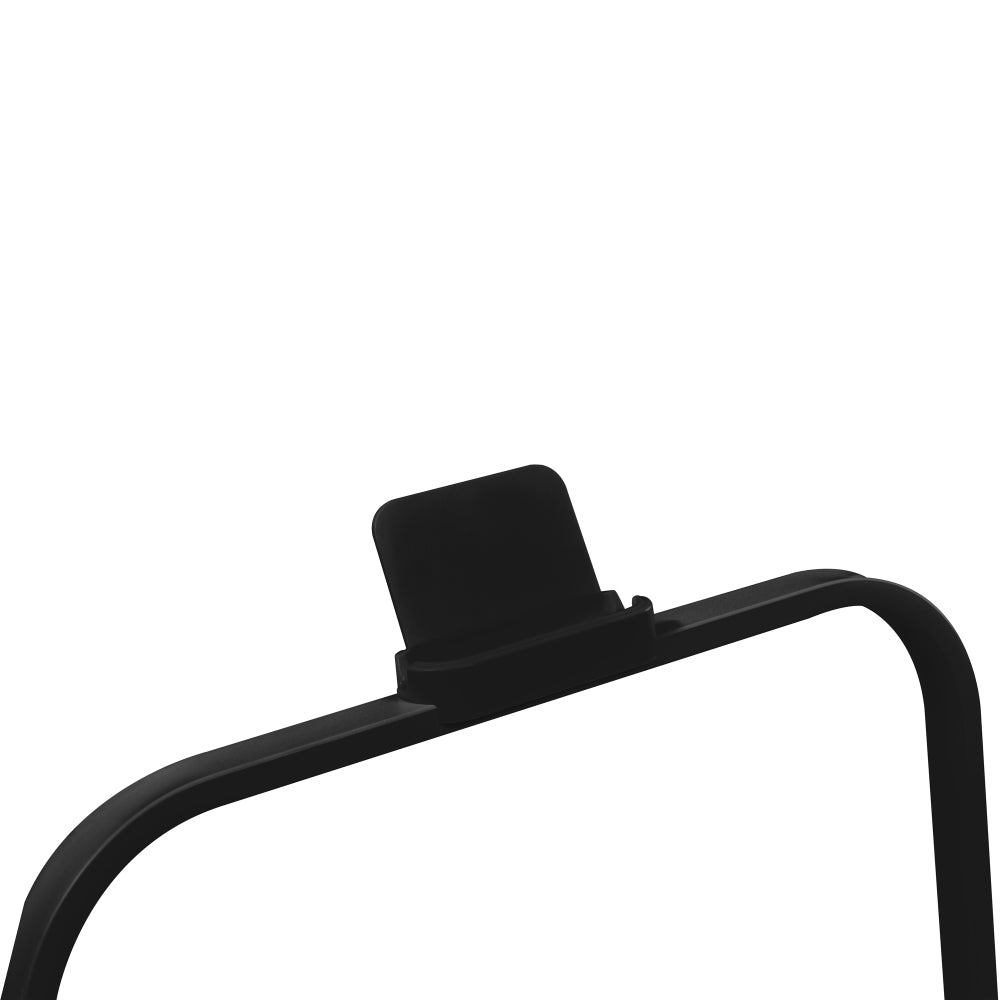 Detailansicht des Klappmechanismus und der Verriegelung am schwarzen Rahmen.