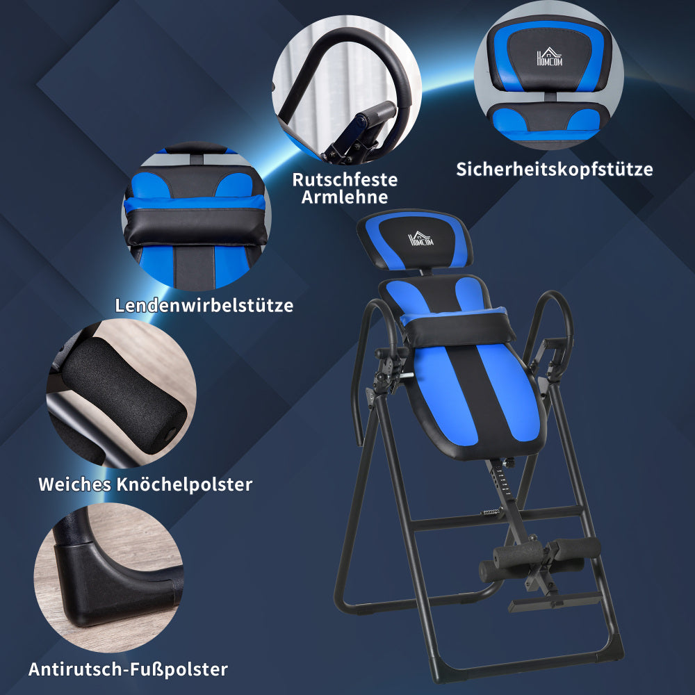 Details: Aufblasbares Lendenpolster, Sicherheitsgriffe und verstellbare Knöchelhalterung.