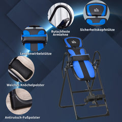 Details: Aufblasbares Lendenpolster, Sicherheitsgriffe und verstellbare Knöchelhalterung.