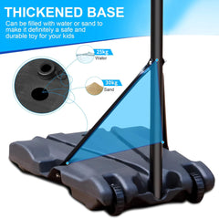 Details: Wetterfestes Netz, einfacher Verstellknopf am Pfosten und mobile Basis mit Rädern.