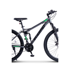 Doppelwandige 26 Zoll Aluminiumfelgen mit MTB-Profilreifen im schwarz-grünen Fully