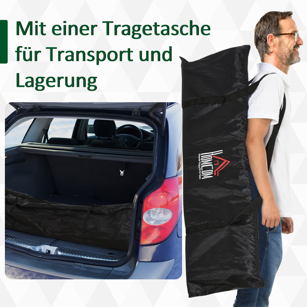 Ein Mann trägt die kompakte Tragetasche über der Schulter und verstaut sie im Kofferraum eines Autos.