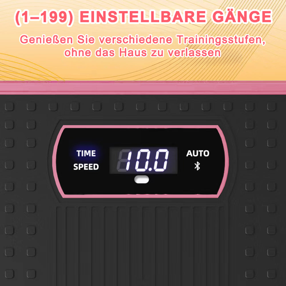 Einstellbare Gänge (1-199) auf dem Display der pinken Vibrationsplatte