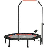 Fitness-Trampolin (Ø 102 cm) in Schwarz mit rotem Rand und Griff, inkl. LCD-Monitor.