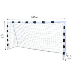 Grafische Übersicht der Maße: 305 cm Breite, 201 cm Höhe und 91,5 cm Tiefe.