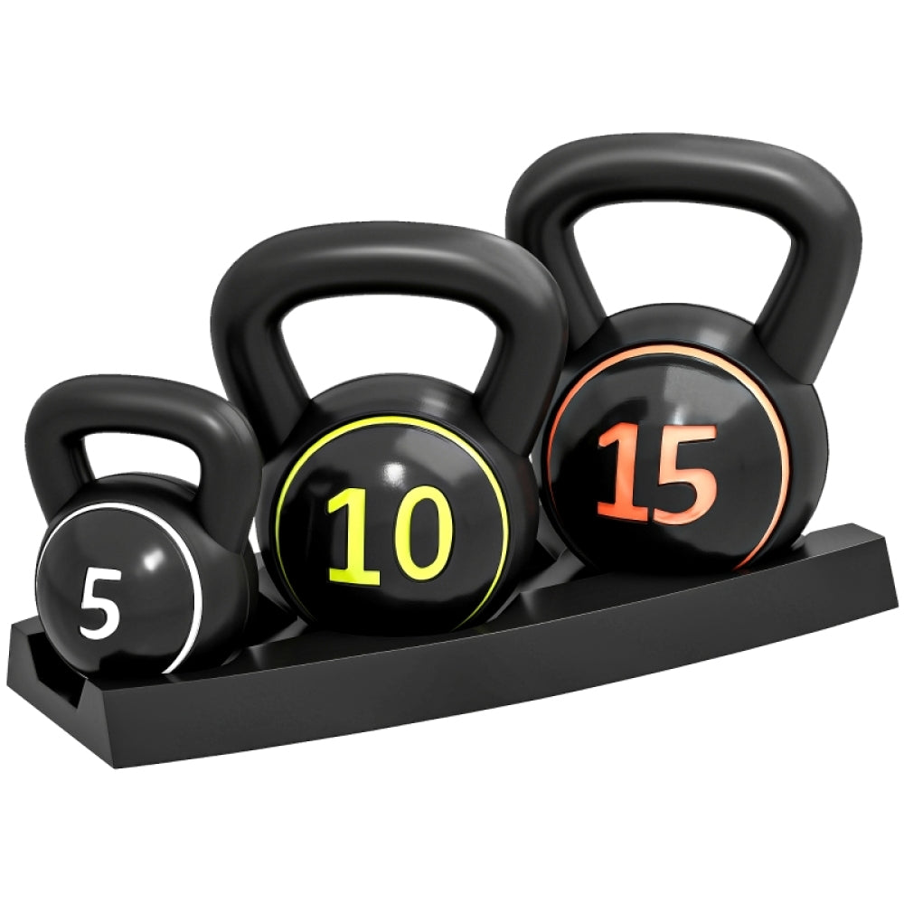 Kettlebell Set 3er: Kugelhanteln 2,2kg, 4,5kg, 6,8kg mit Ablage