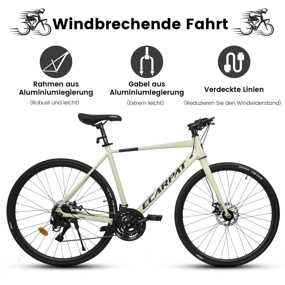 Leichter Aluminiumrahmen mit aerodynamischem Design und interner Kabelführung.