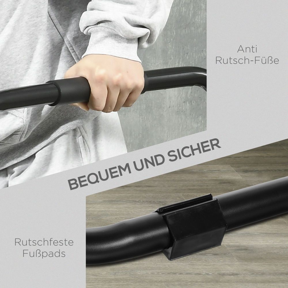 Nahaufnahme der gepolsterten Handläufe und rutschfesten Fußkappen für sicheres Training.