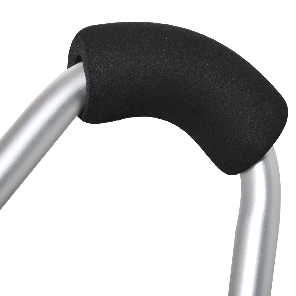 Nahaufnahme der schwarzen Schaumstoff-Auflage am Aluminiumrohr zum Schutz der Bootshülle.