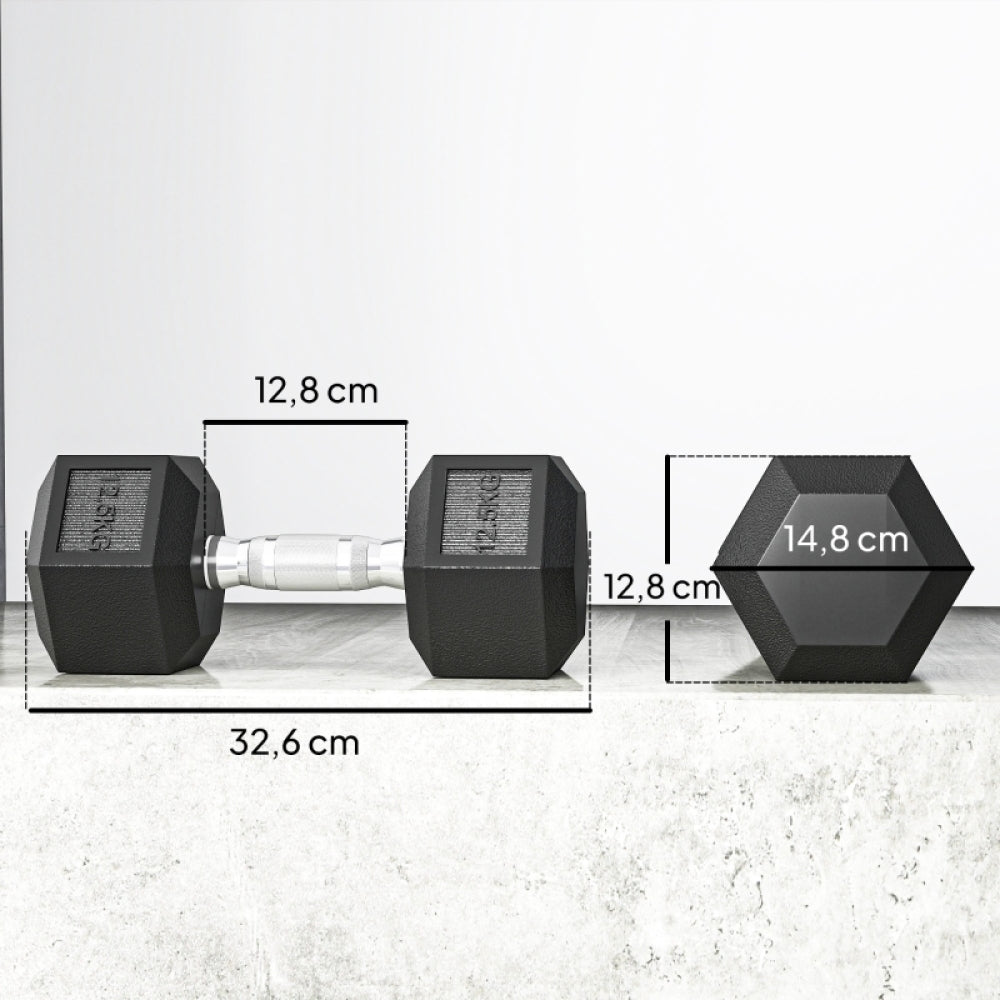 Produktabmessungen: 12,5kg Hantel Länge 32,6 cm, Kopfhöhe 14,8 cm