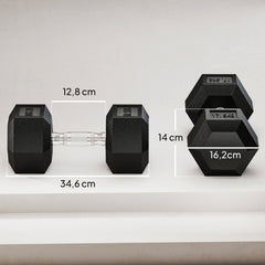 Produktabmessungen: Hantel 17,5kg, Griff 12,8 cm, Kopfhöhe 16,2 cm