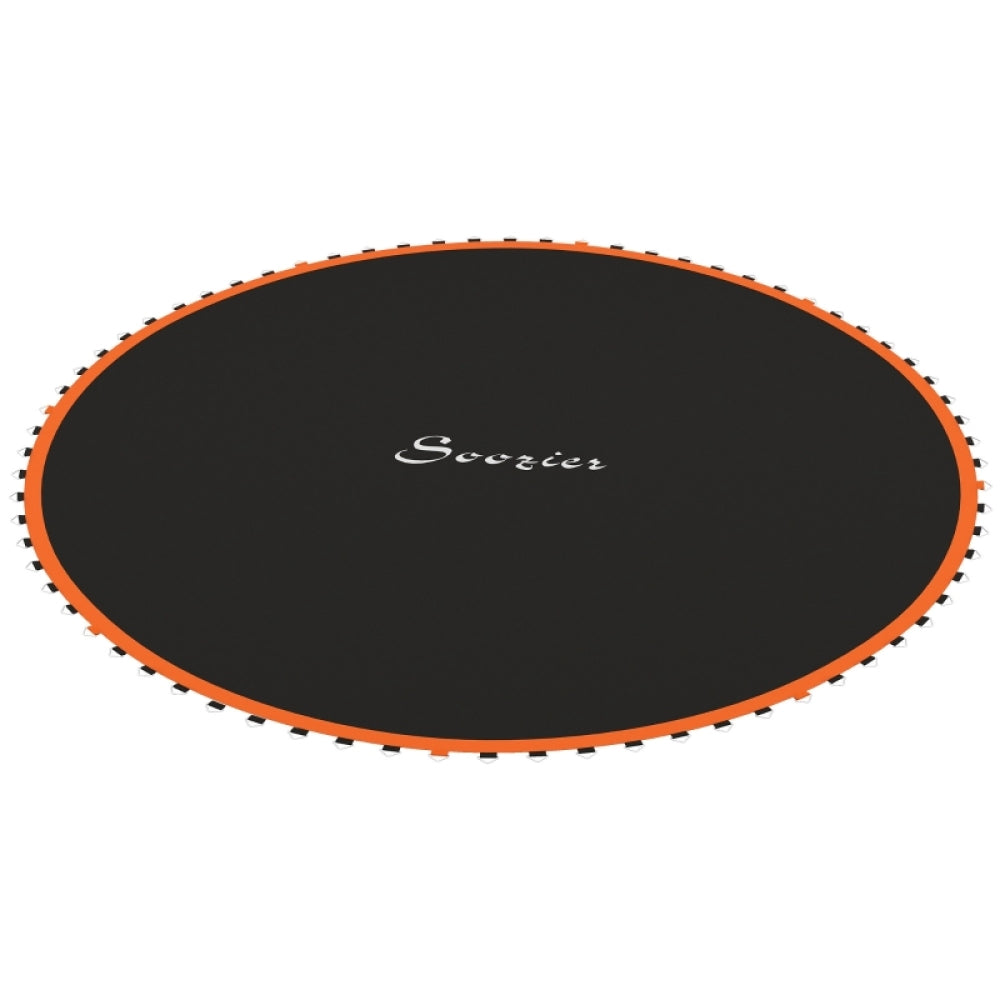 Runde Ersatz-Sprungmatte (schwarz) mit orangem Rand, isoliert auf weißem Hintergrund.