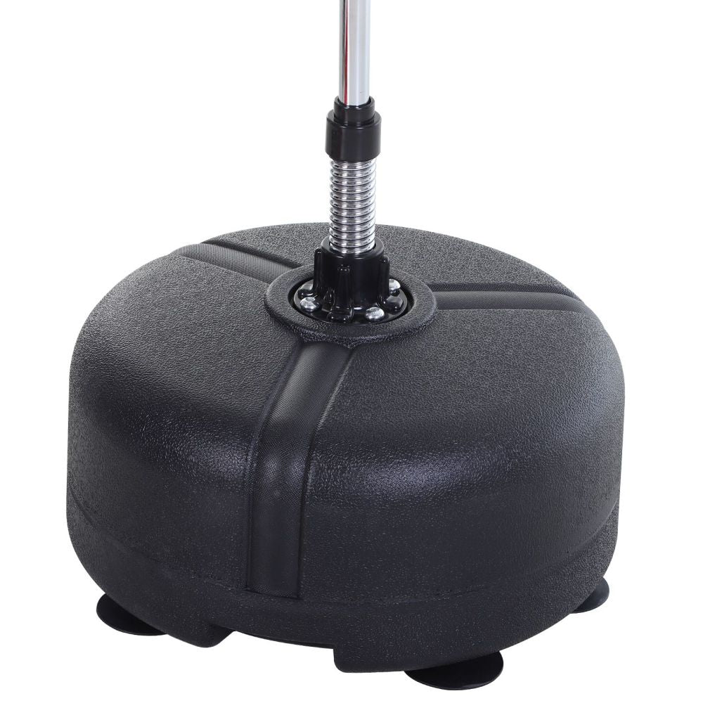 Schwarzer Kunststoff-Standfuß, befüllbar für maximale Stabilität.