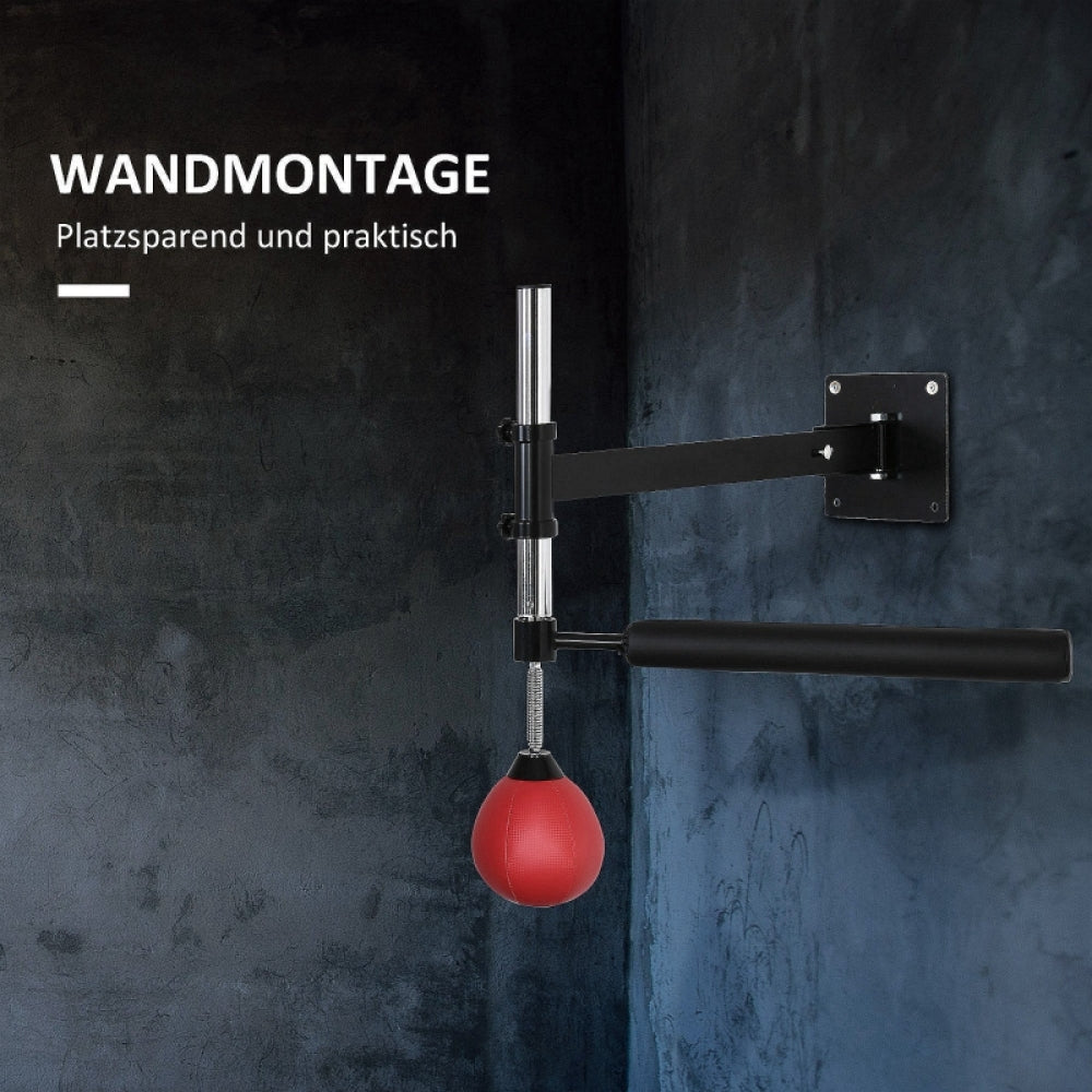 Seitenansicht der montierten Box-Station (Rot/Schwarz) an einer dunklen Wand.