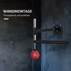 Seitenansicht der montierten Box-Station (Rot/Schwarz) an einer dunklen Wand.