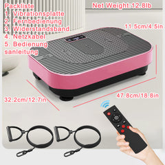 Technische Maße der pinken Vibrationsplatte: 52cm x 32cm x 12cm