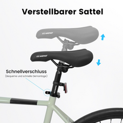 Verstellbarer ergonomischer Fahrradsattel mit Schnellverschluss für eine einfache Höhenanpassung.