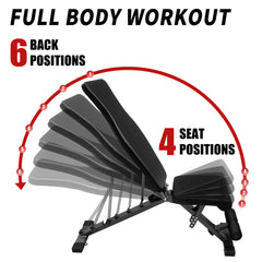 Verstellmöglichkeiten: Grafik zeigt 6 Positionen für die Rückenlehne und 4 für den Sitz.