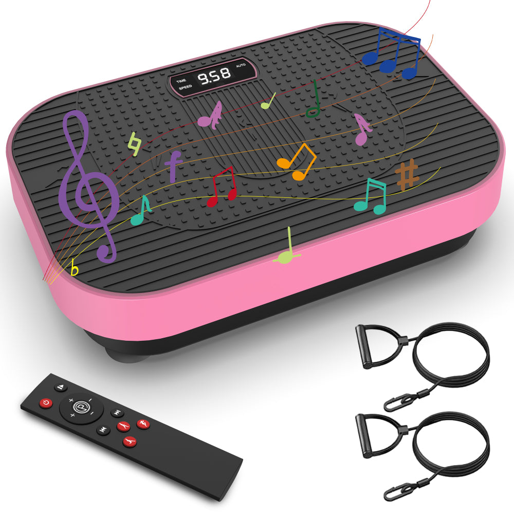 Vibrationsplatte Pink mit Bluetooth-Musikfunktion und Bändern