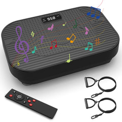 Vibrationsplatte Schwarz mit integriertem Bluetooth-Lautsprecher und Musiknoten-Grafik