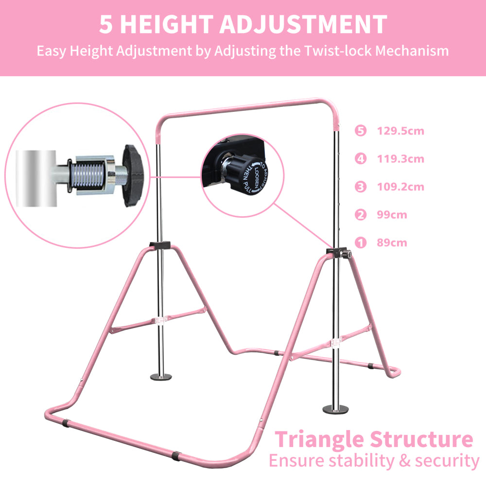 Wächst mit dem Kind: Höhenverstellung der pinken Stange für 3-9 Jährige.