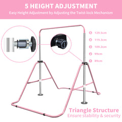 Wächst mit dem Kind: Höhenverstellung der pinken Stange für 3-9 Jährige.