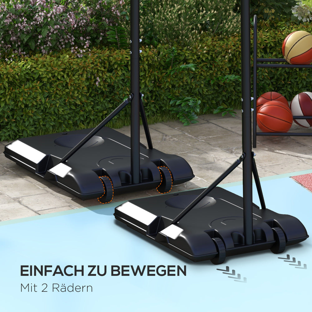 Zwei Basketballständer im Vergleich, zeigt die Transportrollen zum einfachen Verschieben.