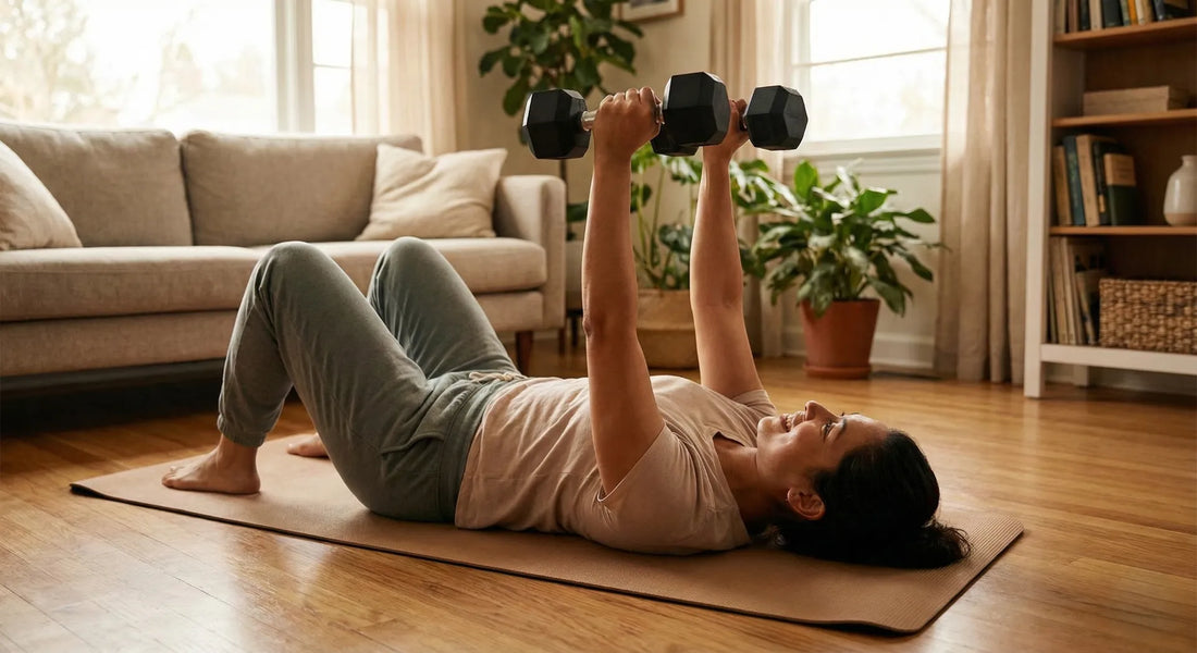 Hanteltraining zuhause ohne Bank Floor Press auf dem Boden