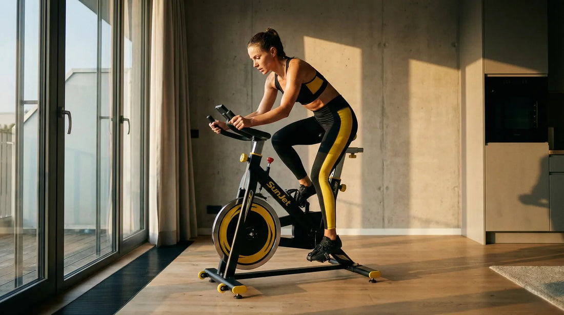 Premium-Workout-Erlebnis zu Hause mit dem SunJet Heimtrainer bei Sonnenuntergang