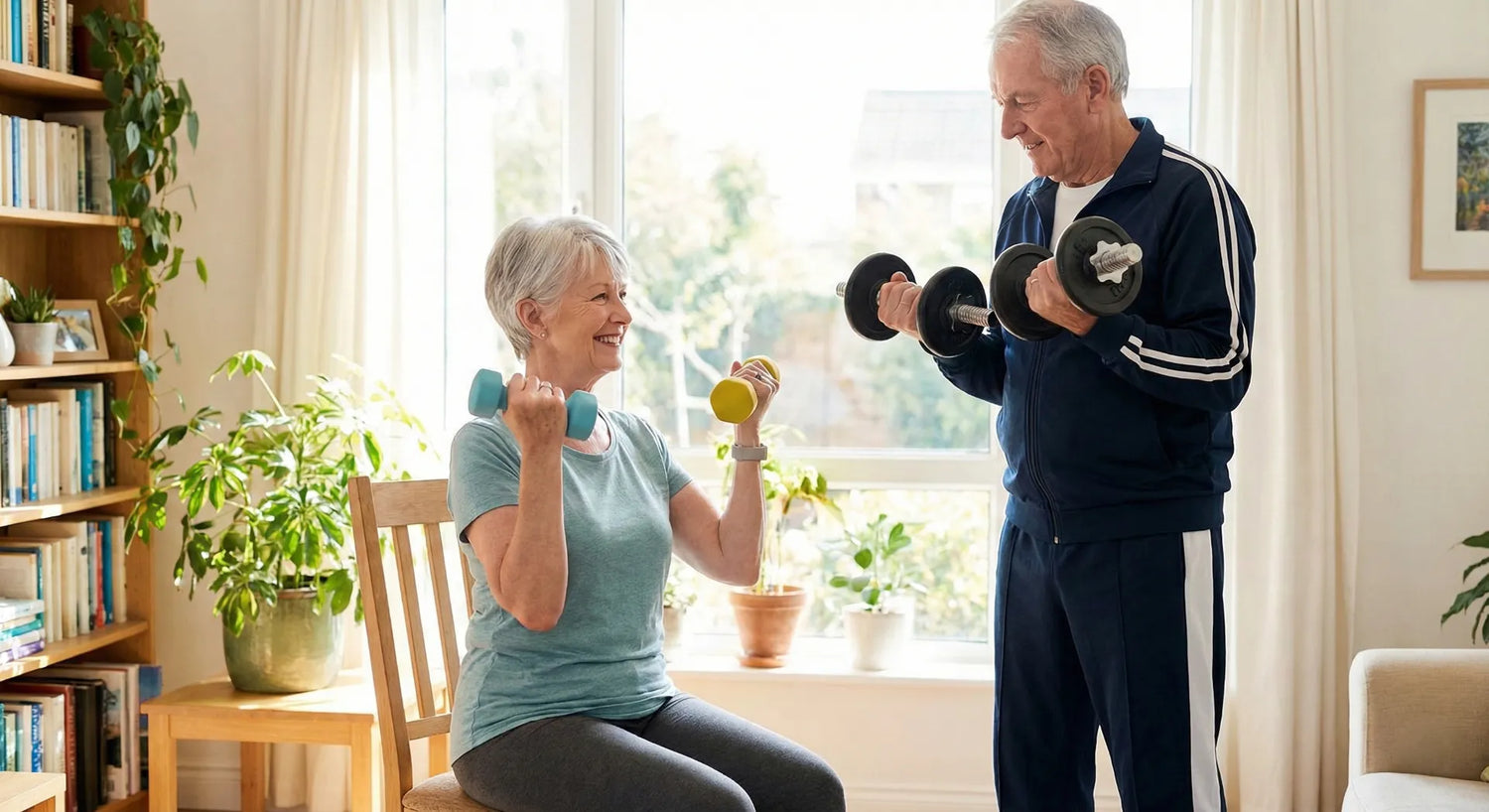 Senioren beim Hanteltraining zuhause Fit und gesund im Alter