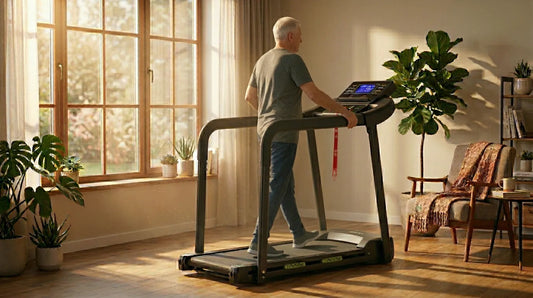 Sicheres Fitness-Training für Senioren Zuhause auf dem Laufband