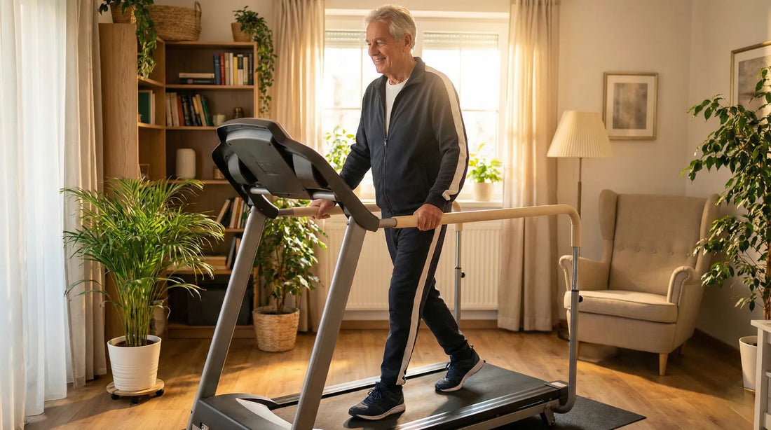 Sicheres Laufband für Senioren mit langen Haltegriffen