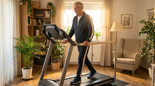 Sicheres Laufband für Senioren mit langen Haltegriffen