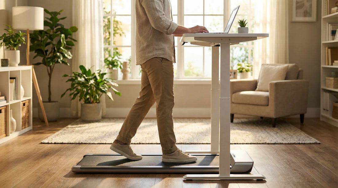 Walking Pad unter dem Schreibtisch im Home-Office