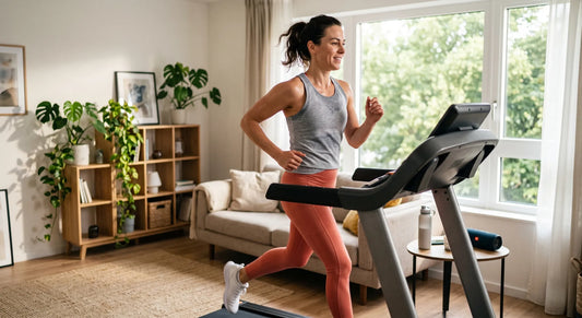 Person trainiert zum Abnehmen auf dem Laufband zu Hause
