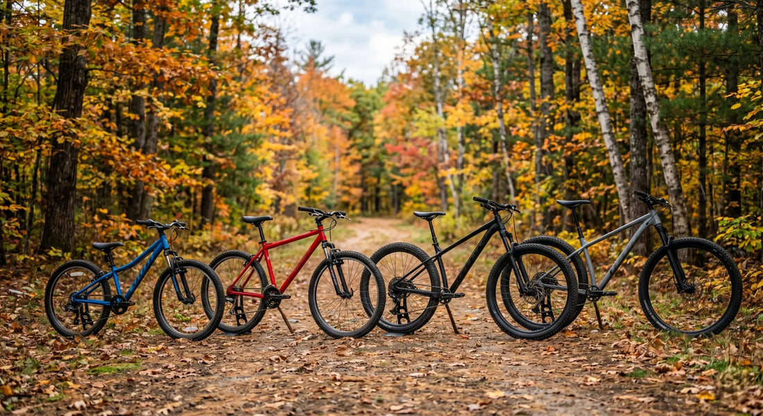 MTB Laufradgrößen im Vergleich: 24, 26, 27,5 und 29 Zoll Mountainbikes nebeneinander