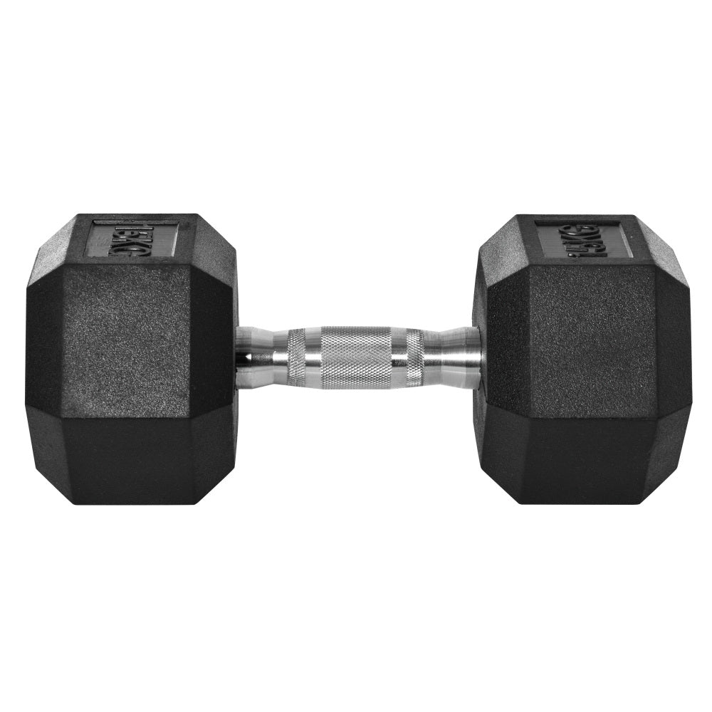 1 x Kurzhantel 15kg: Einzelne Hexagon-Hantel gummiert für Krafttraining