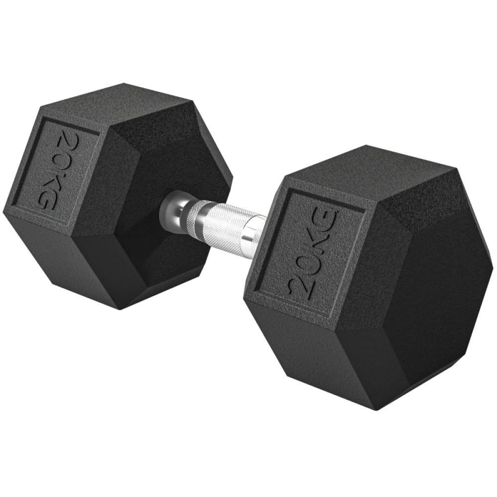 1 x Kurzhantel 20kg: Einzelne Hexagon-Hantel gummiert für Krafttraining