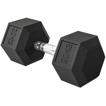 1 x Kurzhantel 20kg: Einzelne Hexagon-Hantel gummiert für Krafttraining