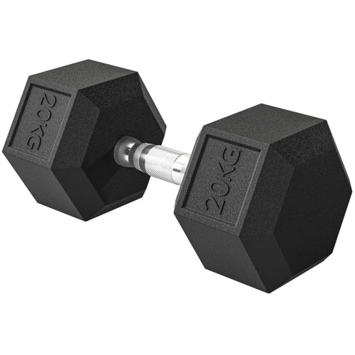 1 x Kurzhantel 20kg: Einzelne Hexagon-Hantel gummiert für Krafttraining