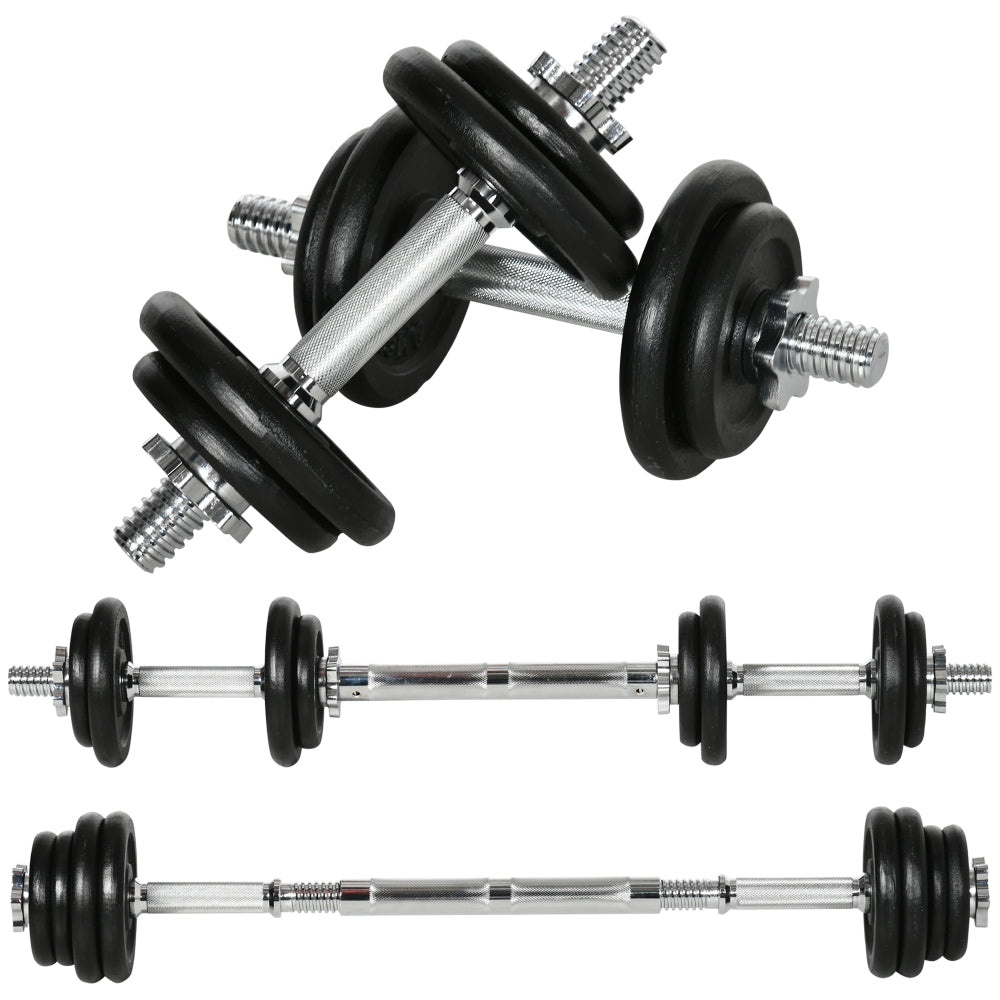 2-in-1 Hantelset 20kg Metall: Massive Kurzhanteln und Langhantel Kombination