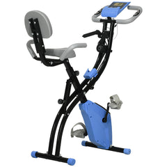 2-in-1 X-Bike Heimtrainer Blau: Klappbares Fitnessfahrrad mit Zugbändern und Rückenlehne