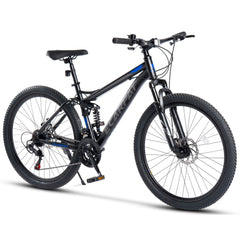 24 Zoll Fully Mountainbike in Schwarz-Blau, komplette Seitenansicht für Jugendliche und Erwachsene